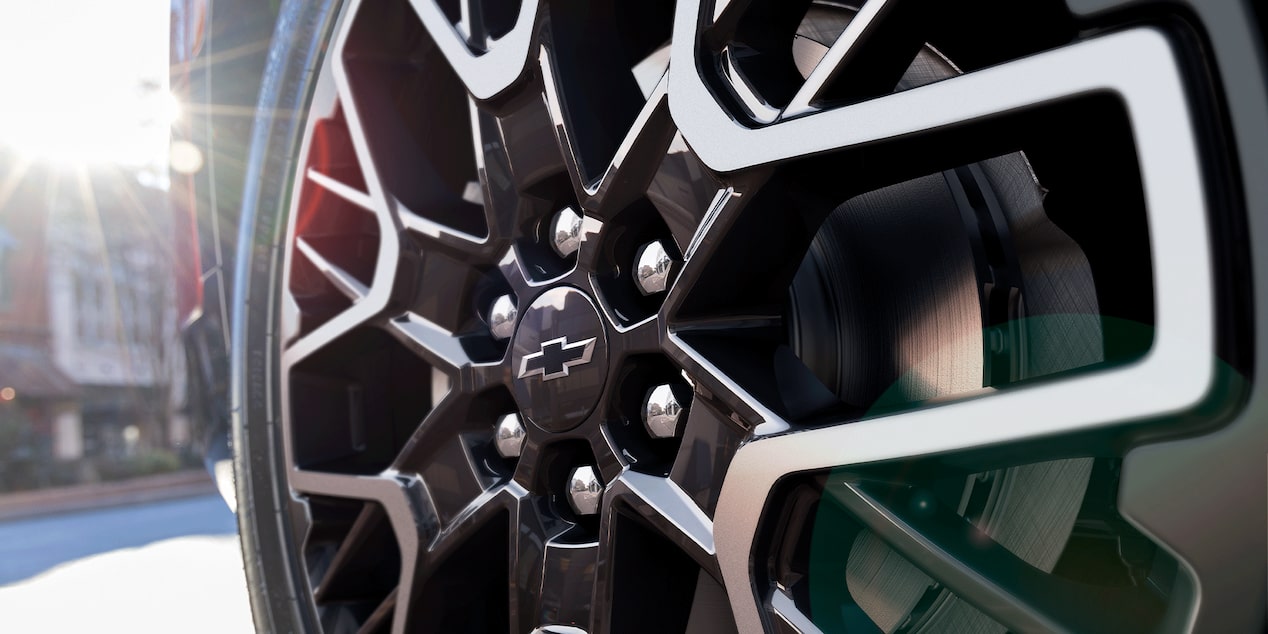 Close-up of a 2026 Red Chevy Blazer Wheel Rims