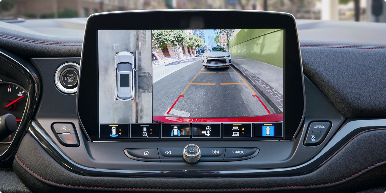 The Front Display of a Chevy Blazer Showing the Rear Camera View in Its Display