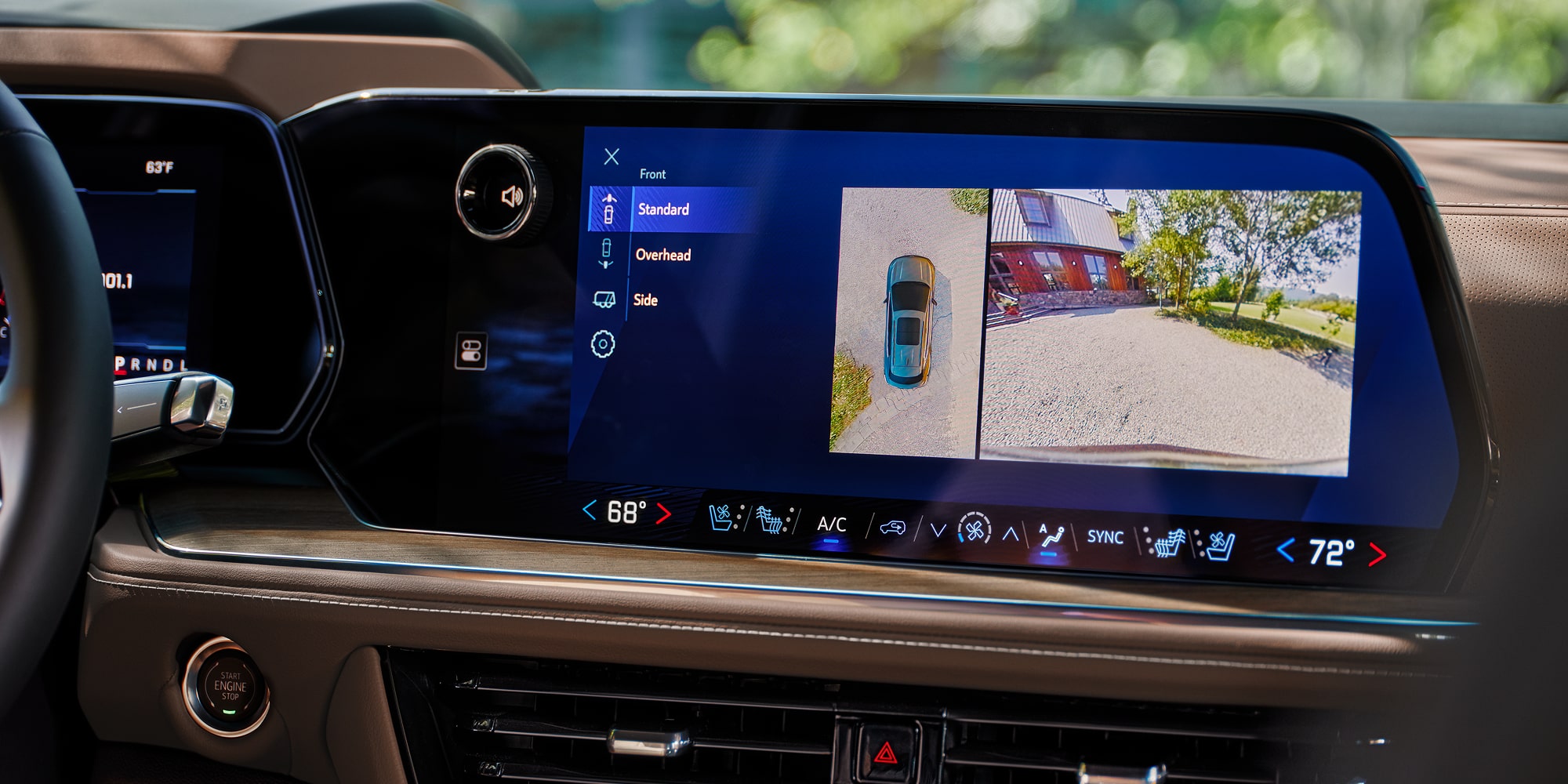 Close-up of the 2026 Chevy Suburban Display Screen Showing the Overhead Camera View