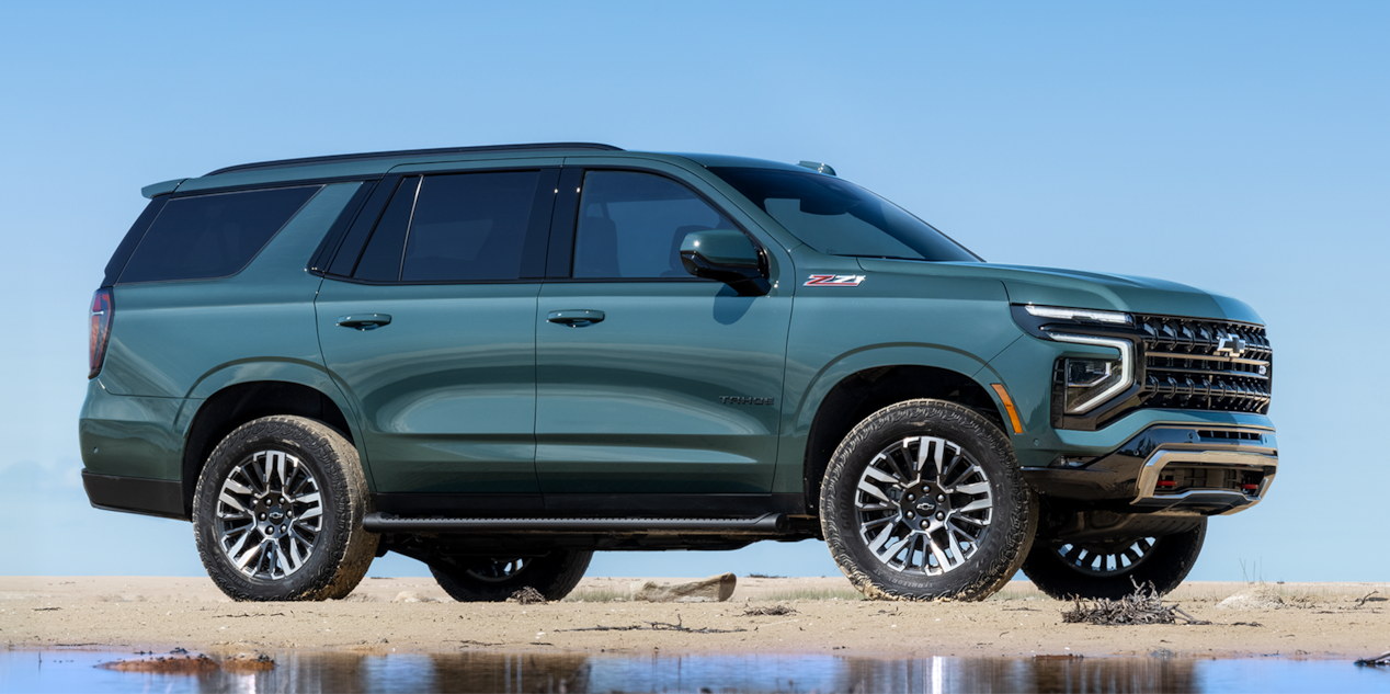 Profile View of the 2026 Chevrolet Tahoe SUV Passenger Side Parked on a Sandy Beach