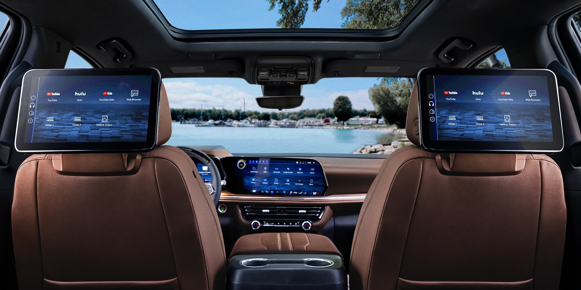 Interior View of the 2026 Chevrolet Tahoe SUV From the Back Seat Point of View