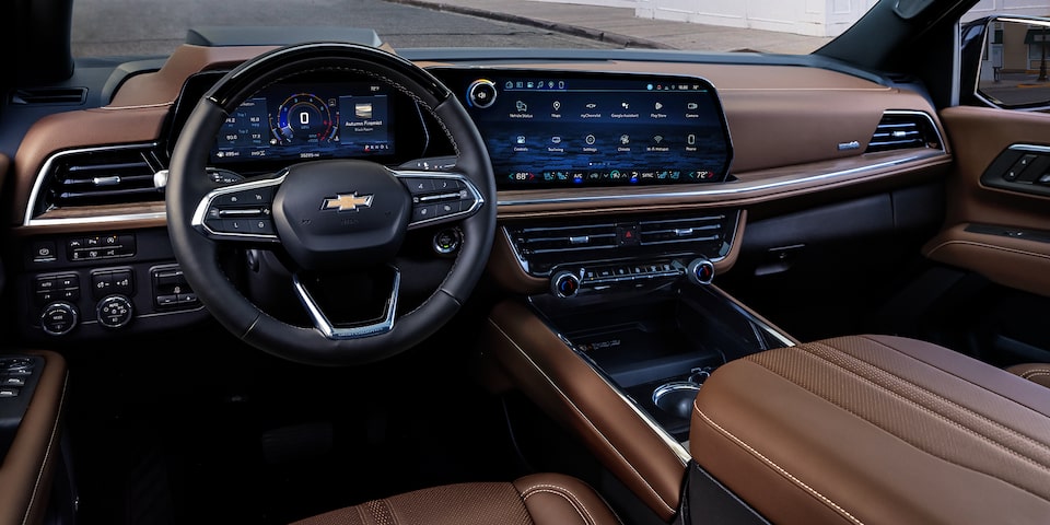 2026 Chevrolet Tahoe interior dashboard with saddle-tan leather