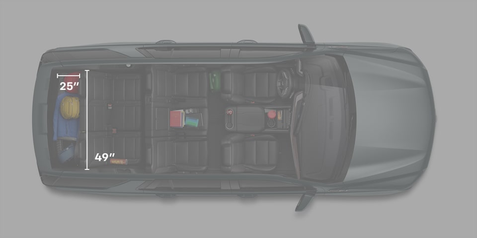 2026 Chevrolet full-size SUV cargo area with backpacks (third row up)