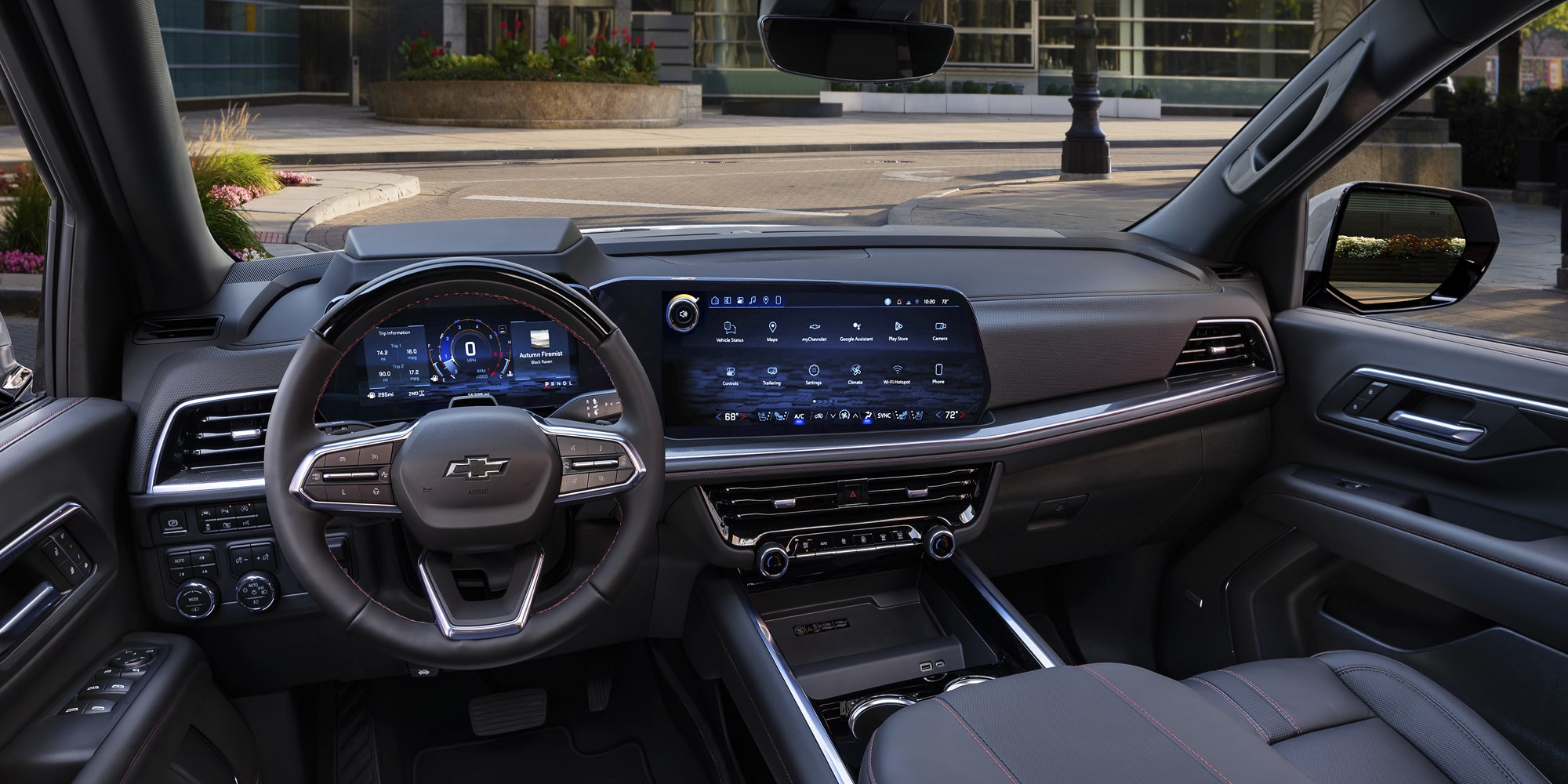 Tahoe RST shown in Jet Black / Victory Red interior