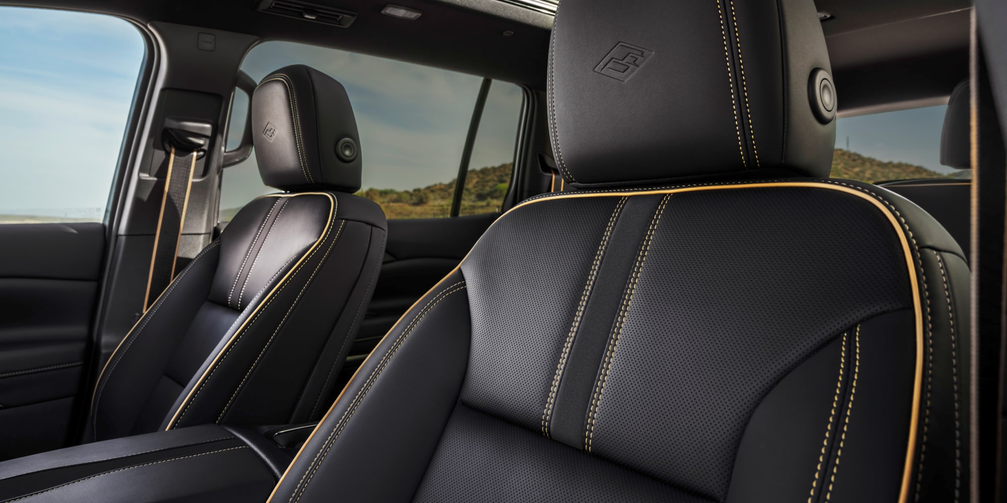 Close-up View of the 2027 Chevy Traverse Leather Front Row Seats and Headrests