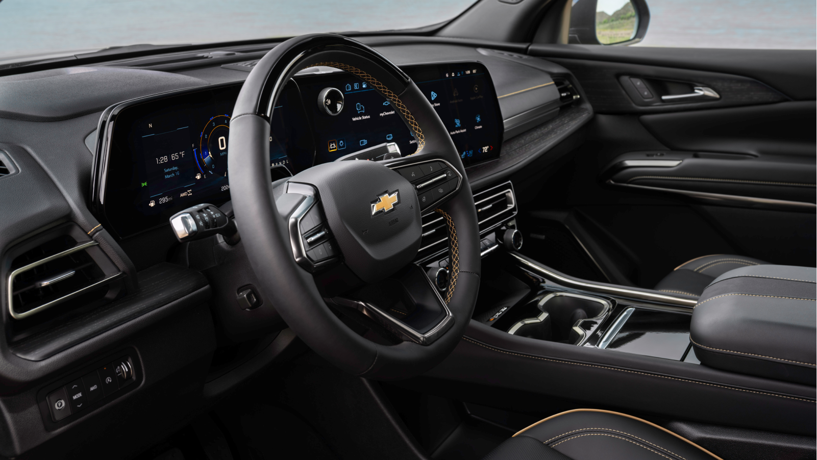 Driver Door View of the 2027 Chevy Traverse Front Row Interior and Dashboard