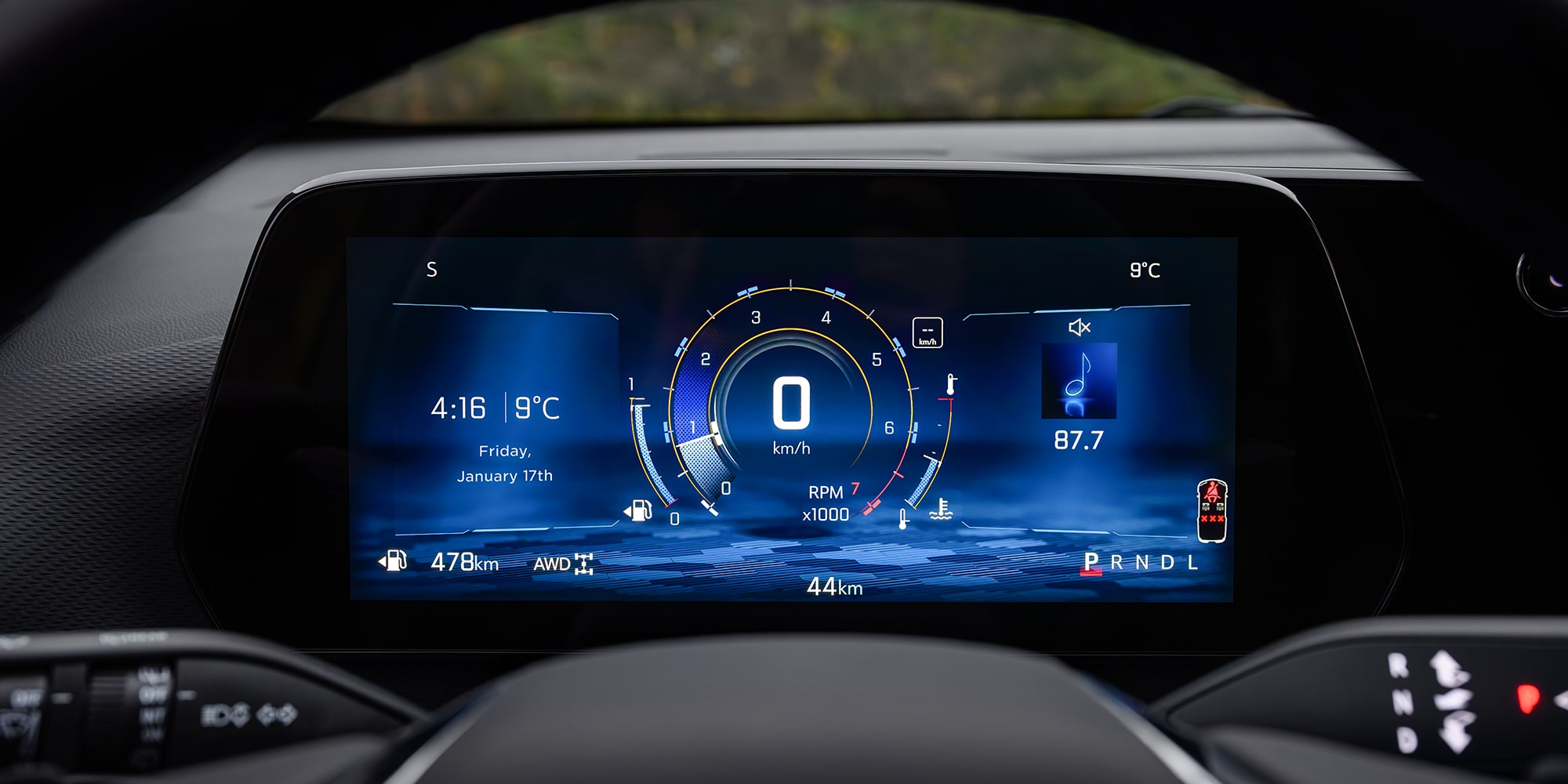 A Digital Driver Display Inside a Chevrolet Equinox Showing a Blue-Themed Instrument Cluster With Speed, Temperature, and Vehicle Information.