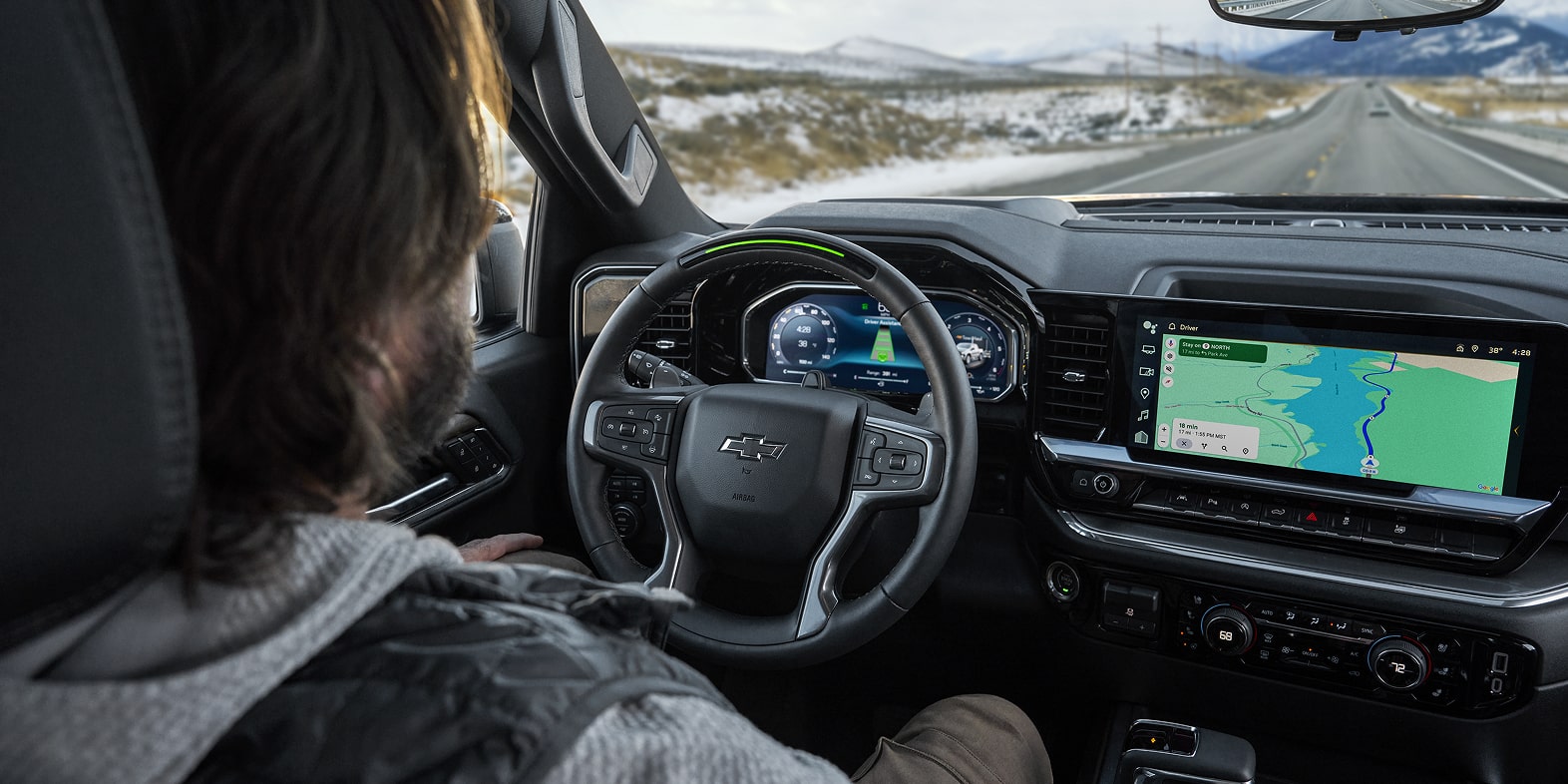 Silverado interior with Super Cruise active on dashboard