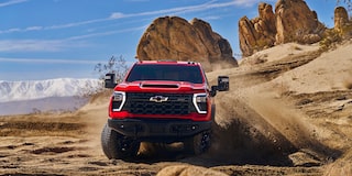 Silverado 2500 HD ZR2 in Red Hot with available Bison Edition and additional features.