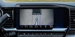 Available Rear Top-Down camera view shows the area around the rear of the truck and trailer.