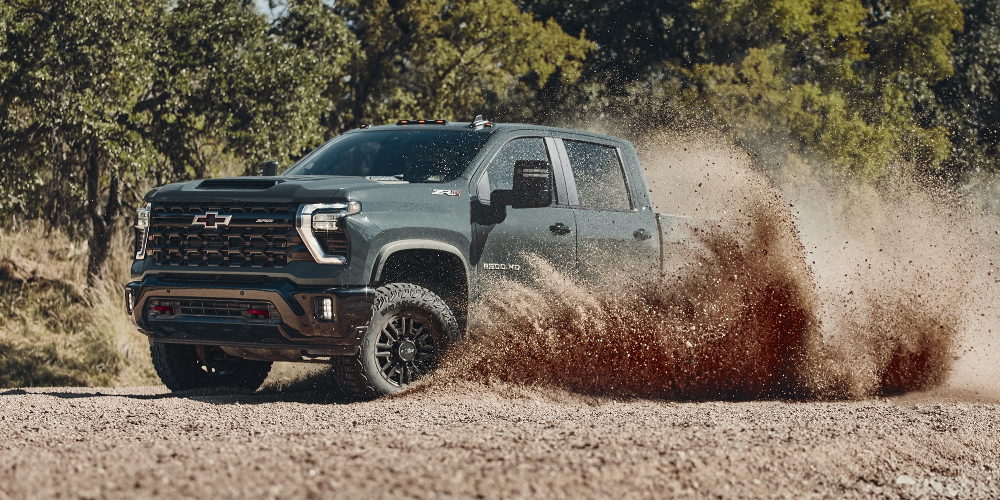 Silverado 2500 HD ZR2 in Cypress Gray (extra-cost color).