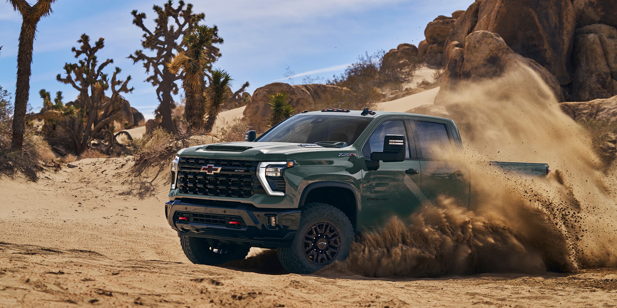 Silverado 2500 ZR2 in Cypress Gray with available Duramax 6.6L Turbo-Diesel V8 and additional features.