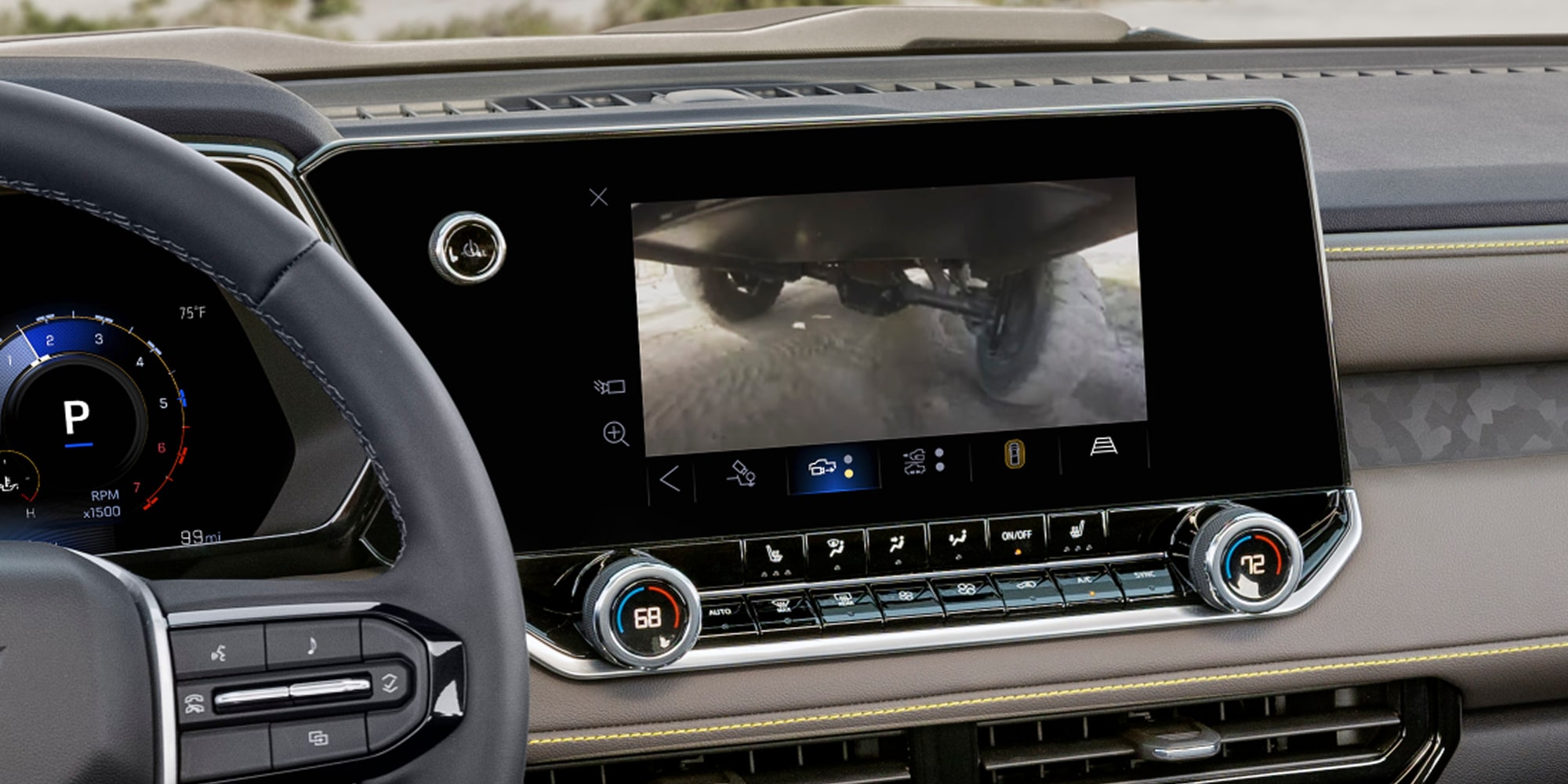 Chevy Colorado Infotainment Touchscreen and Center Dashboard Controls Displayed Inside the Cabin.