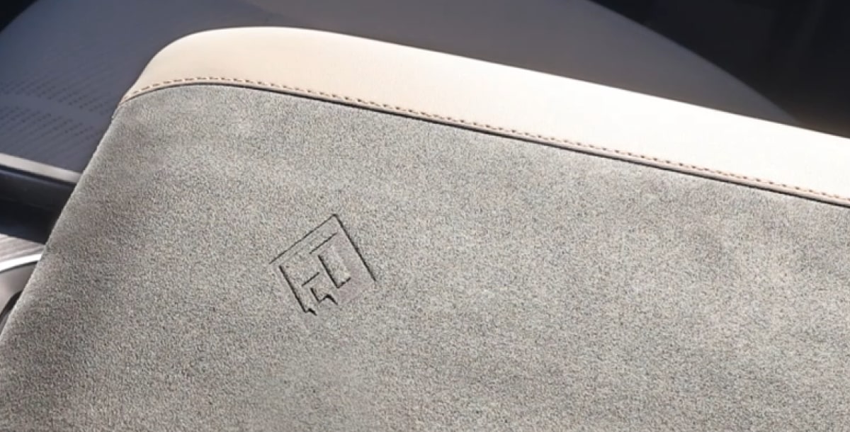 Close-Up of the Chevrolet Silverado High Country Premium Leather Seat Featuring High Country Embossed Suede Upholstery and Contrast Stitching.