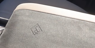 Close-Up of the Chevrolet Silverado High Country Premium Leather Seat Featuring High Country Embossed Suede Upholstery and Contrast Stitching.