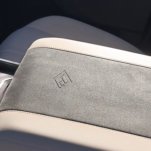Close-Up of the Chevrolet Silverado High Country Premium Leather Seat Featuring High Country Embossed Suede Upholstery and Contrast Stitching.