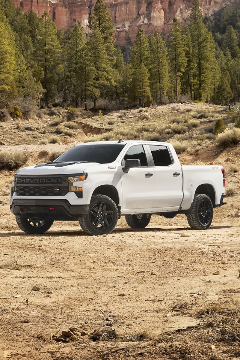 Silverado Trail Boss estacionada al borde de un bosque