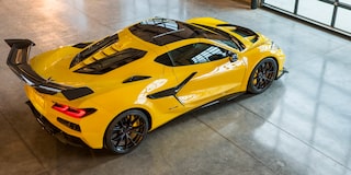 Top Three Quarters Rear View of a Yellow Chevy Corvette ZR1