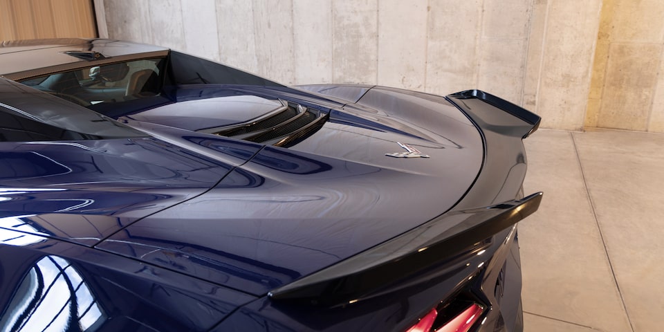 Close-up Rear View of a Blue Chevy Corvette ZR1 from the Side