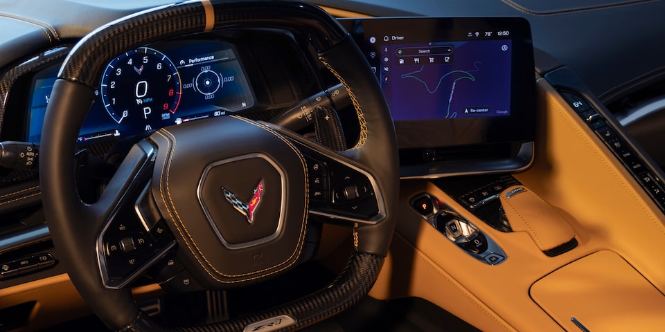 Front Interior View of a Chevy Corvette ZR1 with Sunlight Coming Through