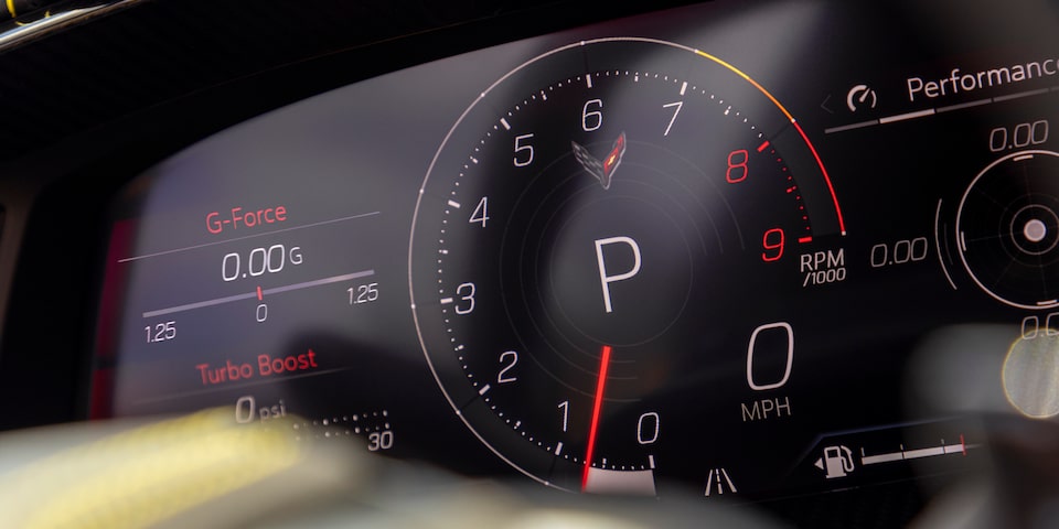 Close-up of the Speed and Gas Meter of a Chevy Corvette ZR1