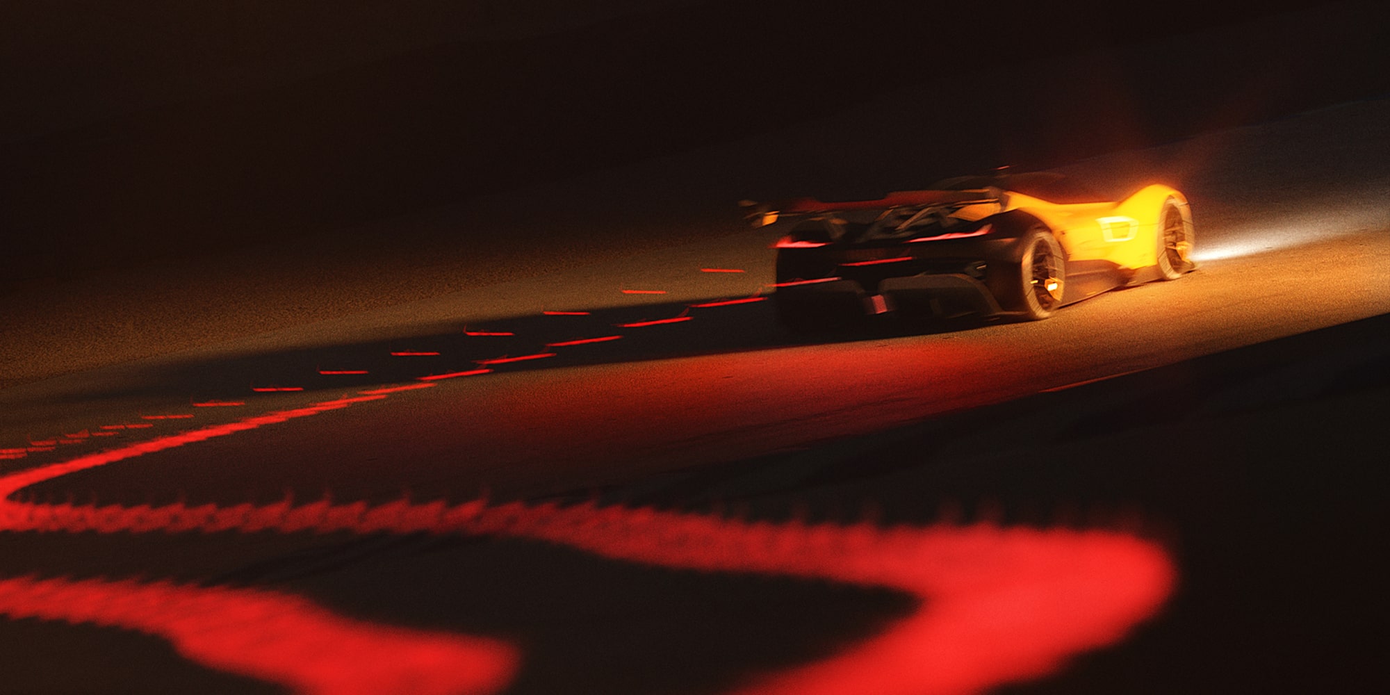 Back View of the 2026 Corvette CX.R Racing Down a Track at Night