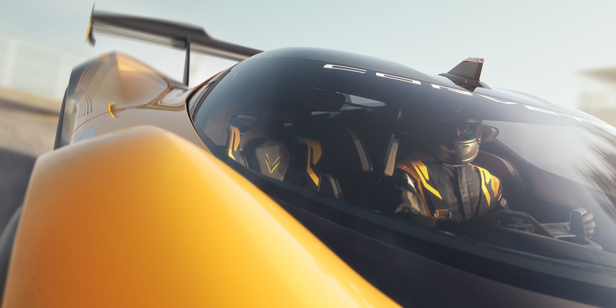 View of a Driver in a Yellow and Black 2026 Corvette CX.R