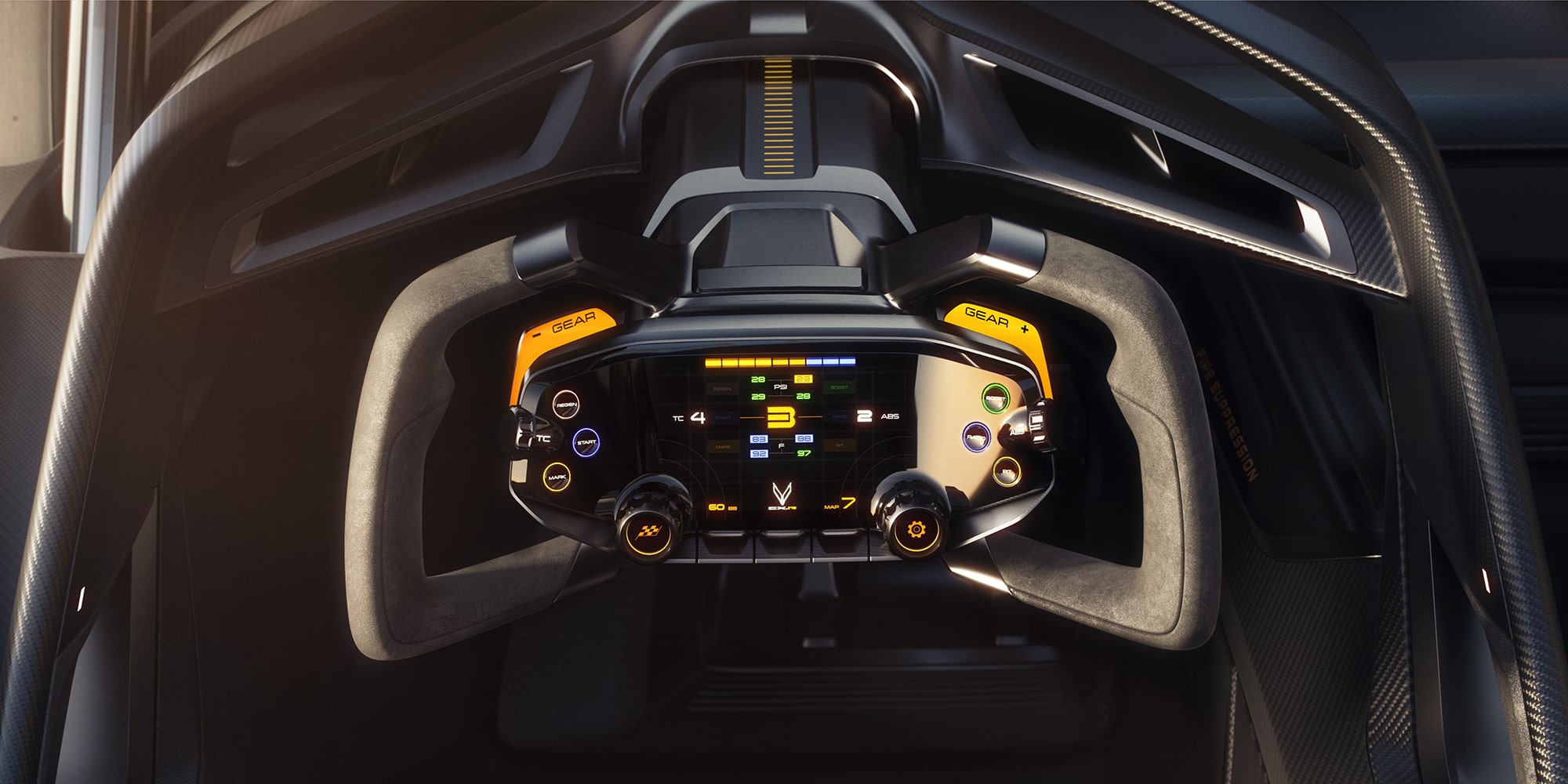 View of the 2026 Corvette CX.R Racing Down a Track at Night