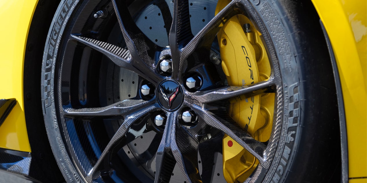 Close-Up of a Rim and Wheel on a Yellow 2026 Corvette