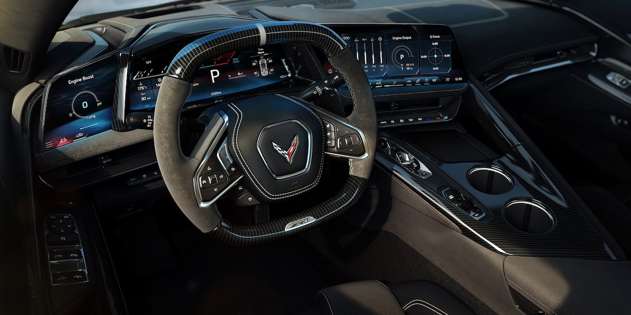 Close-Up View of the Steering Wheel Inside the 2026 Chevy Corvette