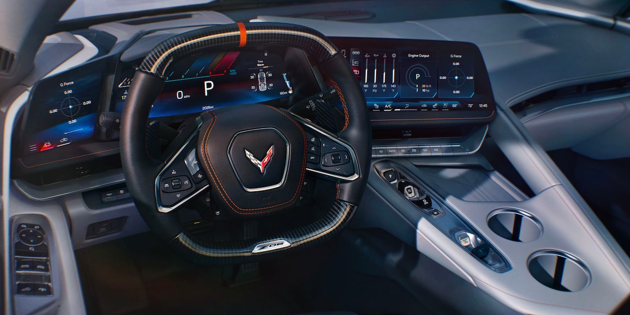 Steering Wheel and Infotainment System Display Inside the 2026 Corvette