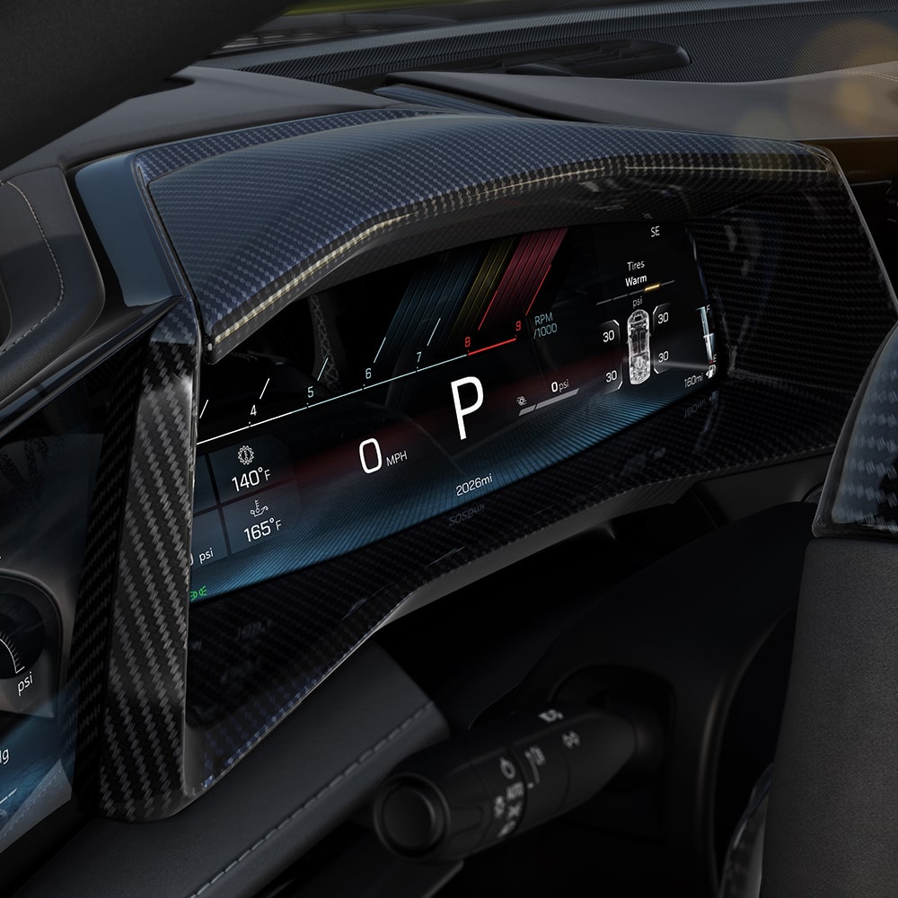 Close-Up View of the Steering Wheel Inside the 2026 Chevy Corvette