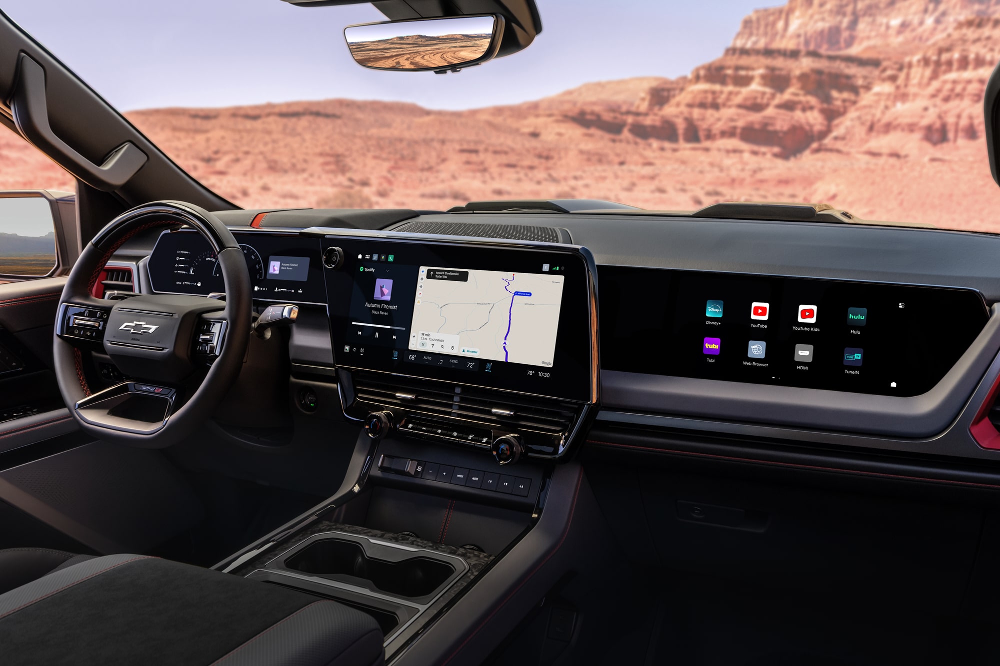 2027 Chevrolet Silverado 1500 dashboard with large center and passenger screens