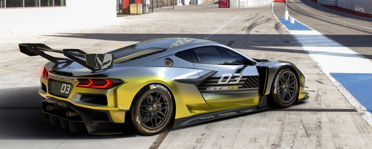 Rear Passenger Side View of GT3 Corvette on Track