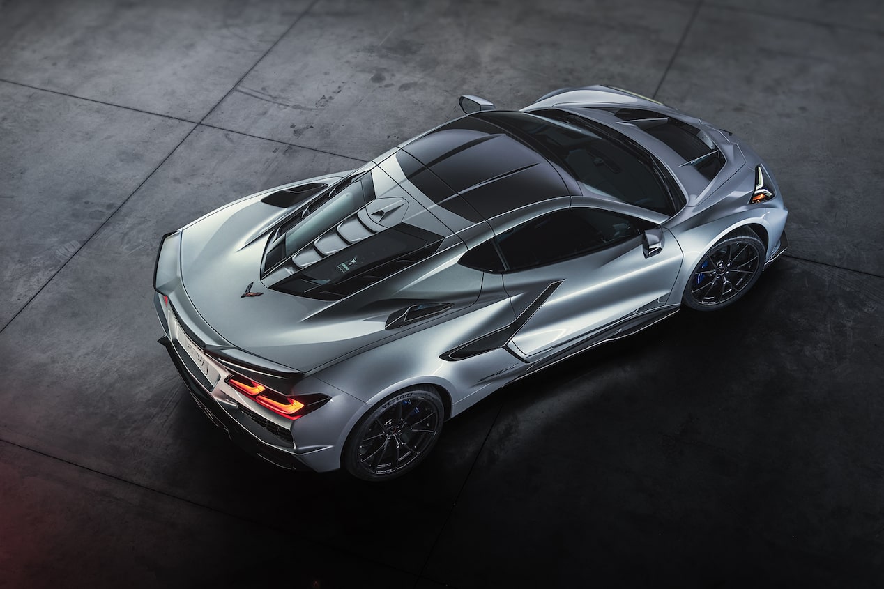 2026 Chevy Corvette ZR1X in Blade Silver Metallic Parked in a Warehouse