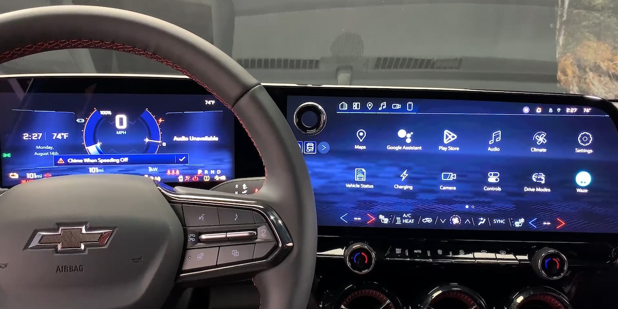 Interior Steering Wheel and Display Screens on Blazer EV