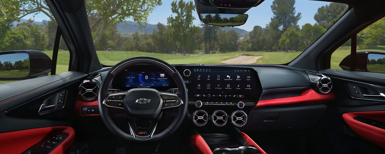 Interior Cabin of Blazer EV with Golf Course Outside Windows