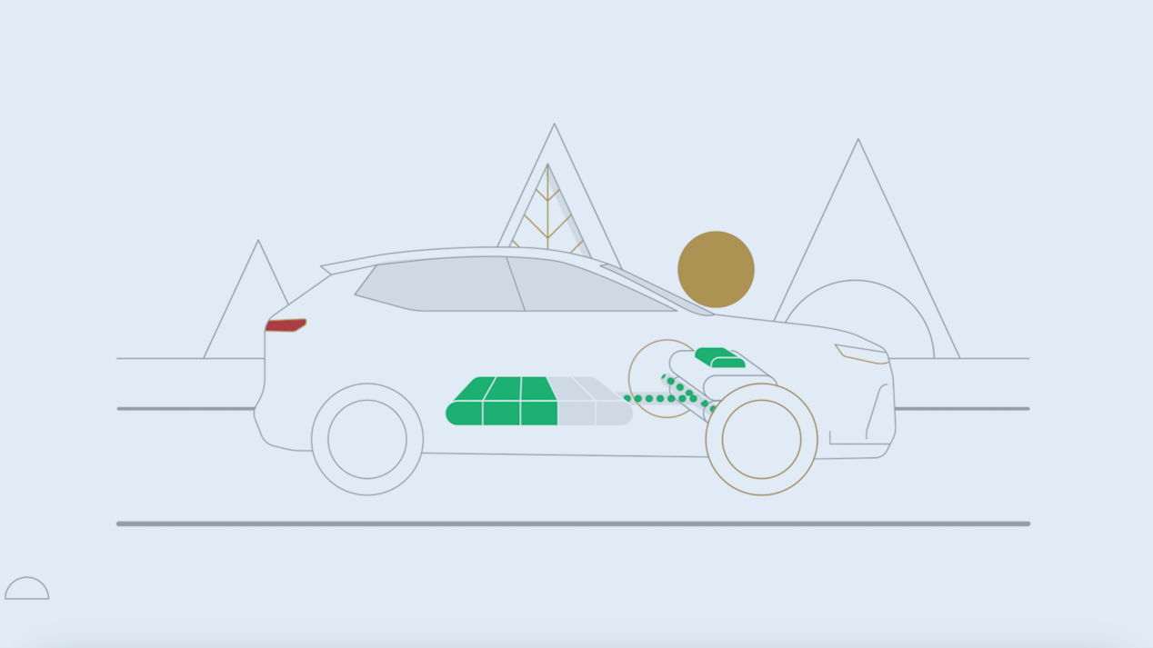 Un plano de una vista transparente de la ubicación del motor en la Equinox EV