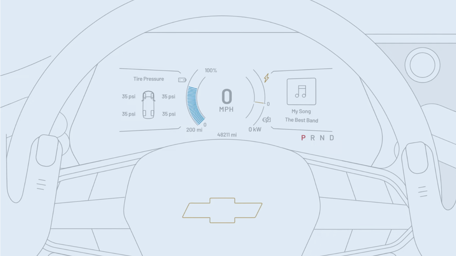 Vista en primer plano del tablero de la Equinox EV