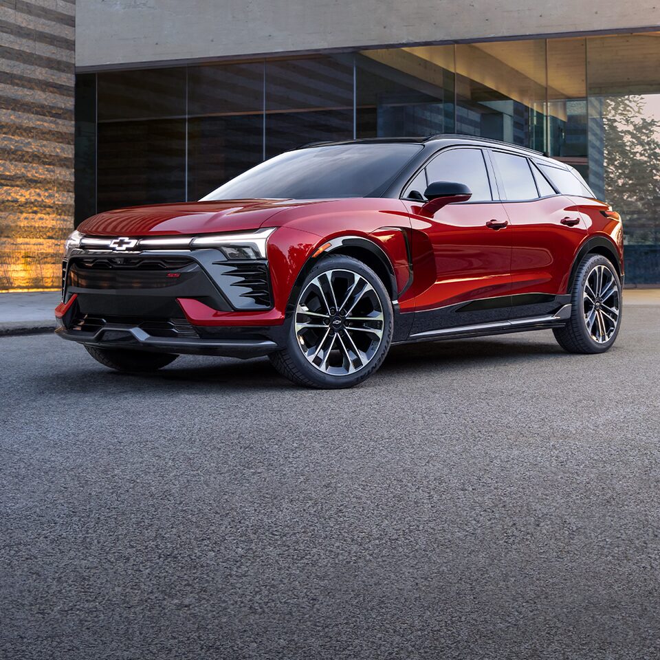 The Imposing Redesigned Blazer EV Parked in front of a Hotel