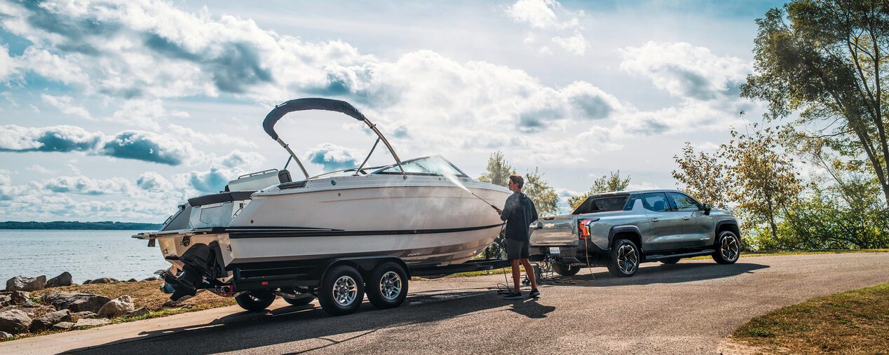 Silverado EV Towing A Boat