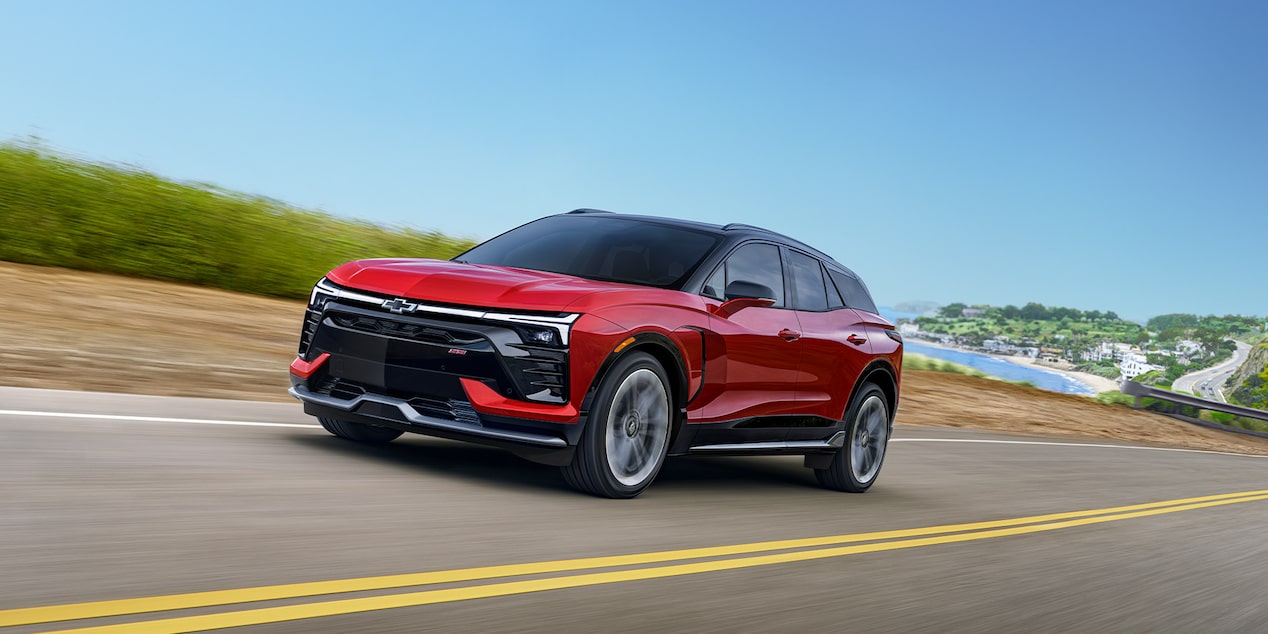 Chevy Blazer EV SS Speeding Down a Road Along a Coast