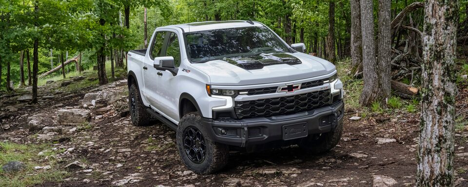2023 Silverado ZR2 Bison Front 3/4 in Woods