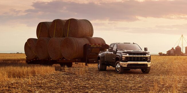 2021 Chevy Silverado HD Truck: towing hay bales