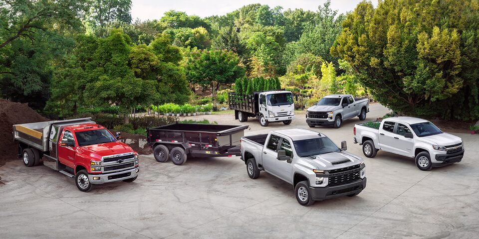 Wide View of Chevrolet Commercial Trucks Parked