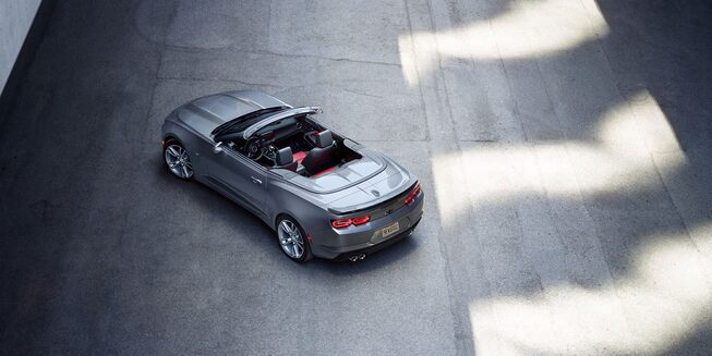 Grey Camaro Convertible Parked in the Shade