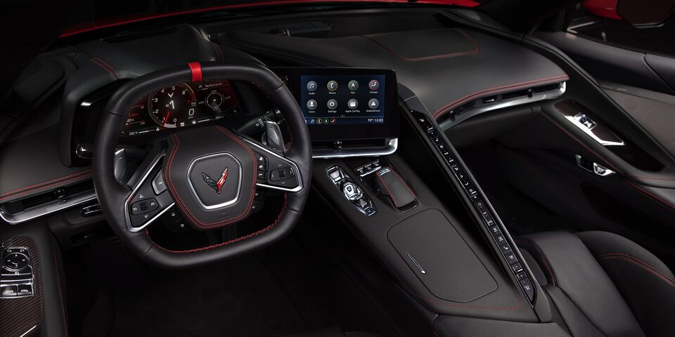 2023 Chevrolet Corvette Mid-Engine Sports Car Interior Steering Wheel and Dashboard