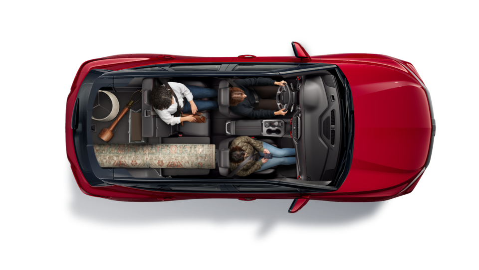 An Aerial Cut-Out View of the Blazer with a Family Enjoying the Ride and Storage Space of their Chevy Blazer