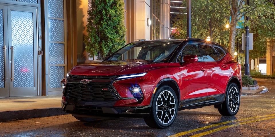 The 2023 Radiant Red Tintcoat Chevy Blazer LED Headlamps Light up the Night