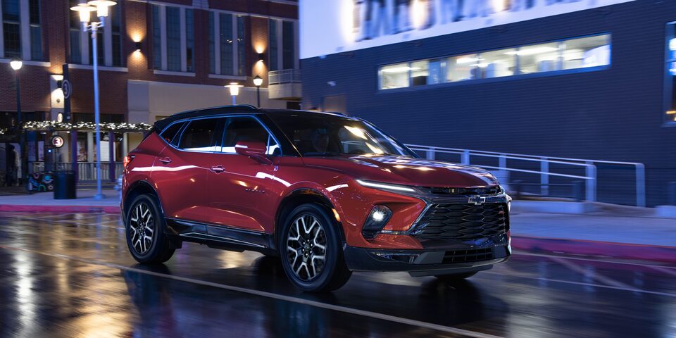 2023 Chevrolet Blazer Mid-Size Sporty SUV Driving in City at Night